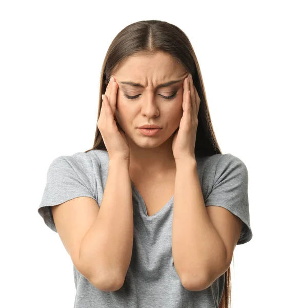 Woman Suffering Headache White Background — Stock Photo, Image