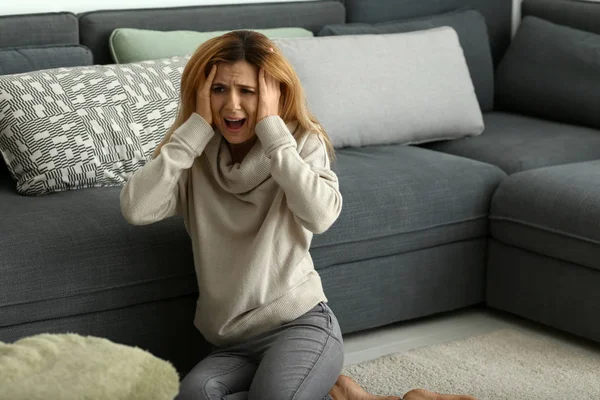 Woman Having Panic Attack Home — Stock Photo, Image