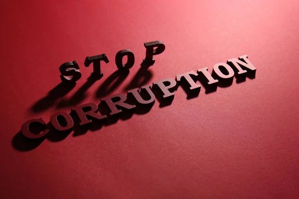 Texto Detener Corrupción Sobre Fondo Rojo —  Fotos de Stock
