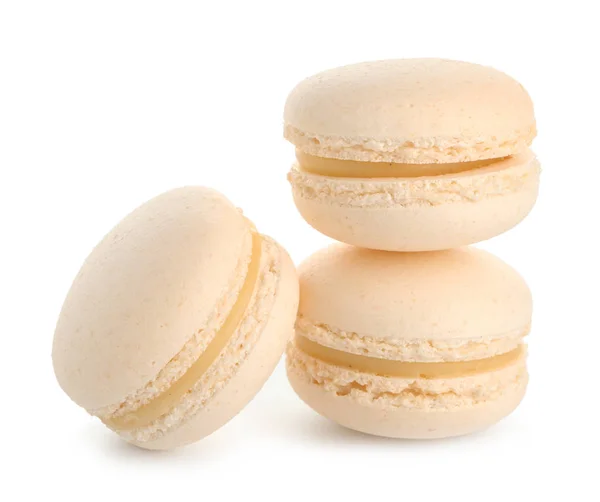 Macarons Colorés Doux Sur Fond Blanc — Photo