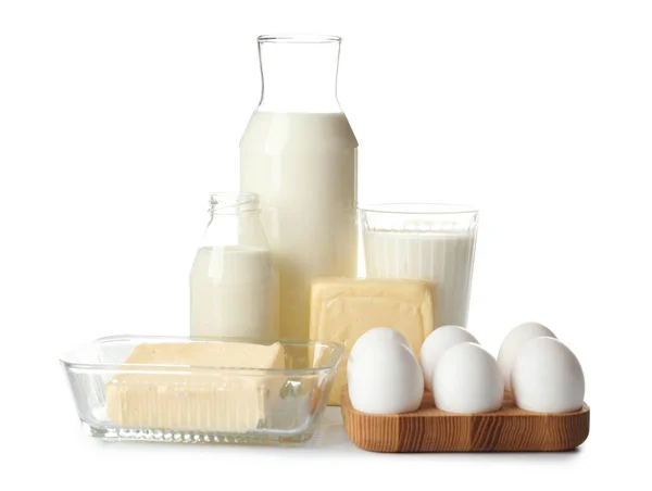 Different Milk Products White Background — Stock Photo, Image