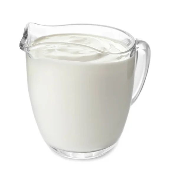 Crema Agria Jarra Sobre Fondo Blanco — Foto de Stock