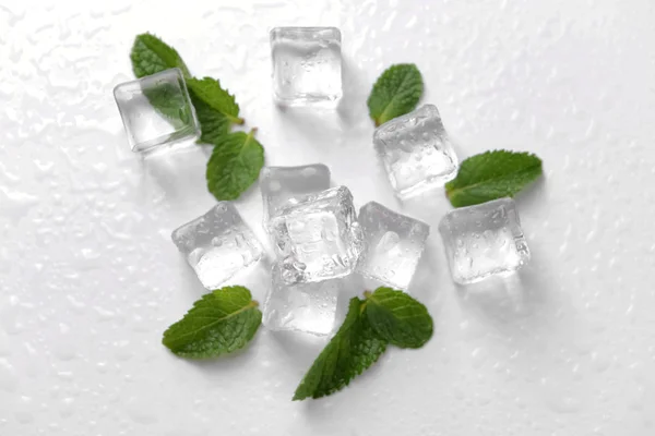 Ice Cubes Mint Leaves White Background — Stock Photo, Image