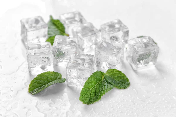 Ice Cubes Mint Leaves White Background — Stock Photo, Image