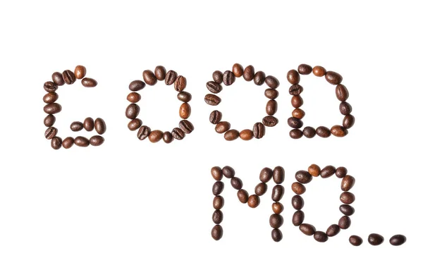 Text Bra Tillverkad Rostade Kaffebönor Vit Bakgrund — Stockfoto