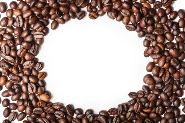 Frame Made Roasted Coffee Beans White Background — Stock Photo, Image