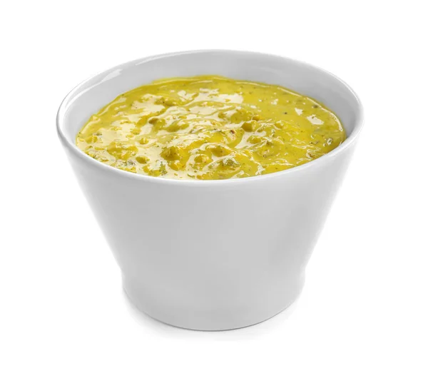美味的黄色酱汁在碗在白色背景 — 图库照片