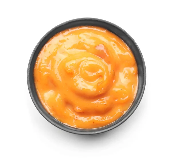 Savoureuse Sauce Orange Dans Bol Sur Fond Blanc — Photo