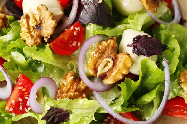 Delicious Fresh Salad Walnuts Closeup — Stock Photo, Image