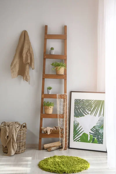 Interieur Van Kamer Eco Stijl Met Ladder Groene Planten — Stockfoto