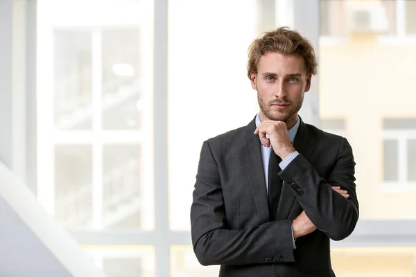 Portrait Young Businessman Window — Stock Photo, Image