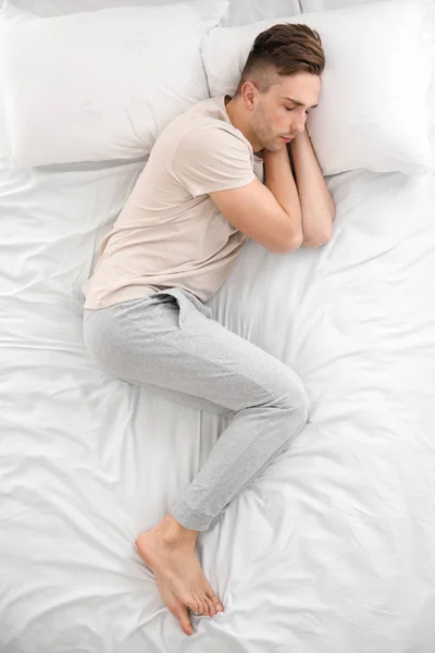 Handsome Man Sleeping Bed Home — Stock Photo, Image