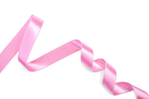 Gekruld Roze Lint Witte Achtergrond — Stockfoto