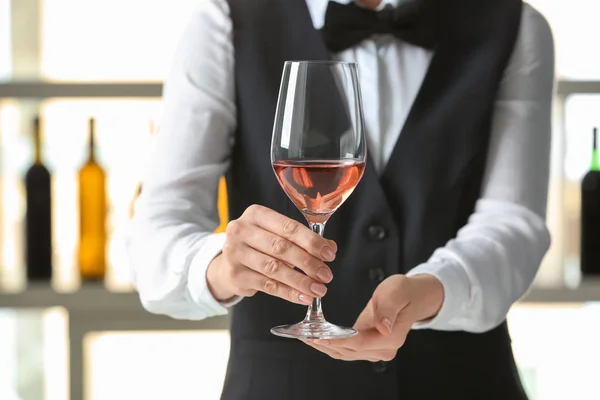 Waiter Glass Wine Bar — Stock Photo, Image