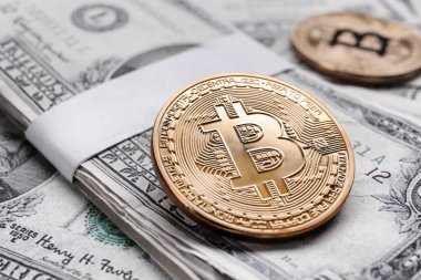 Doları banknot üzerinde altın bitcoins