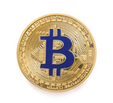 Beyaz zemin üzerine altın bitcoin