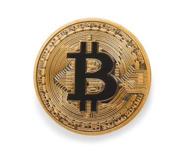 Beyaz zemin üzerine altın bitcoin