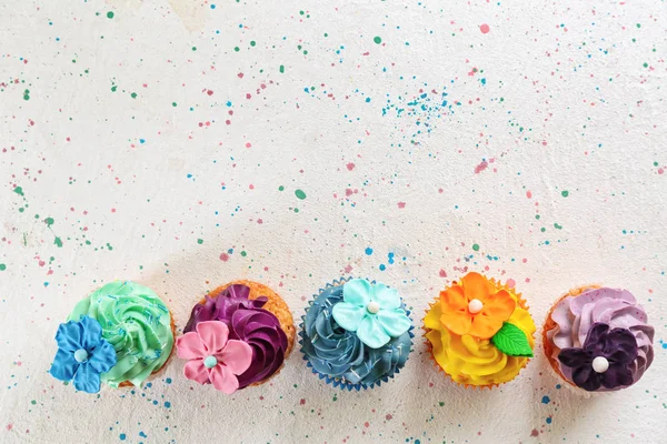 Tasty Colorful Cupcakes Light Background — Stock Photo, Image