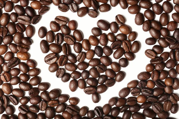 Heart Made Roasted Coffee Beans White Background — Stock Photo, Image