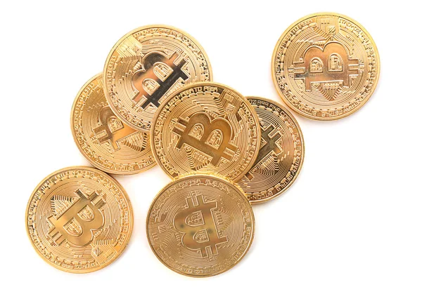 Golden Bitcoins White Background — Stock Photo, Image