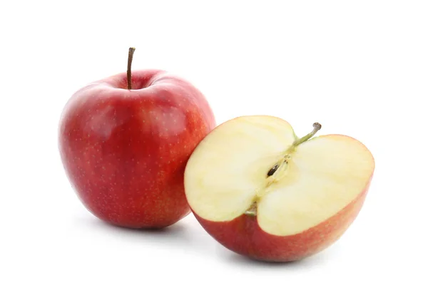 Ganz Und Schneiden Leckeren Apfel Auf Weißem Hintergrund — Stockfoto