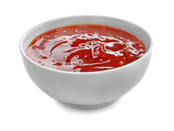 Sabrosa Salsa Tomate Tazón Sobre Fondo Blanco —  Fotos de Stock