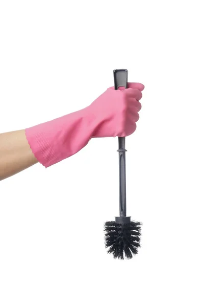 Woman Holding Toilet Brush White Background — Stock Photo, Image