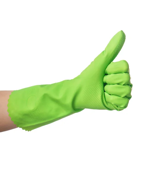 Hand Rubber Glove Showing Thumb Gesture White Background — Stock Photo, Image