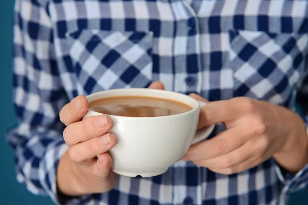 Woman Holding Cup Aromatic Coffee Closeup — Stock Photo, Image