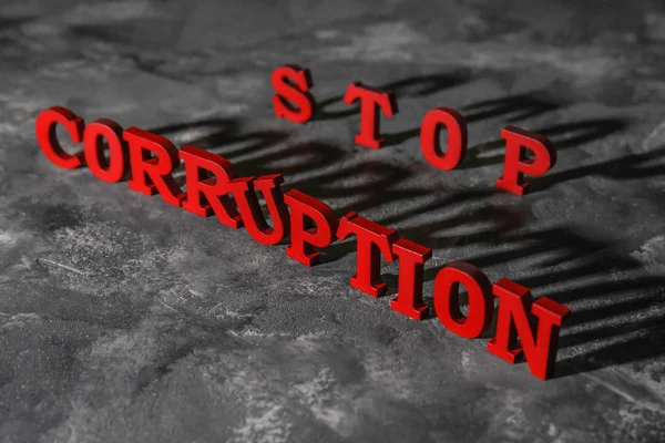 Tekst Stoppen Corruptie Grijze Achtergrond — Stockfoto