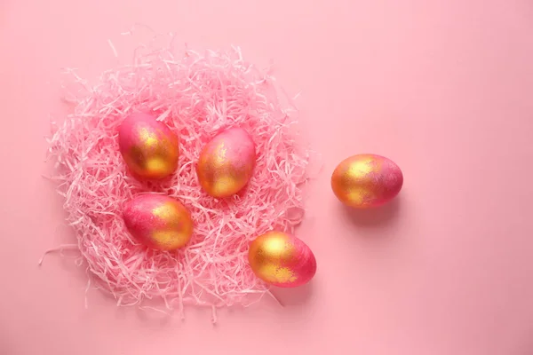 Nest Easter Eggs Color Background — Stock Photo, Image
