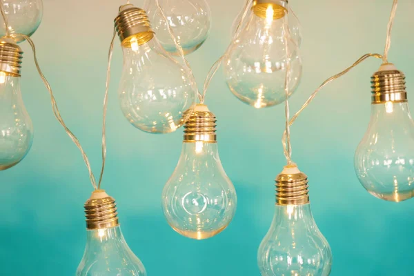Glowing Light Bulbs Color Background — Stock Photo, Image