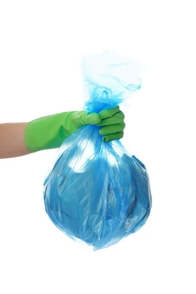 Woman Holding Garbage Bag White Background Royalty Free Stock Images
