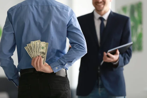 Man Holding Bribe Businessman Back Corruption Concept — Stock Photo, Image