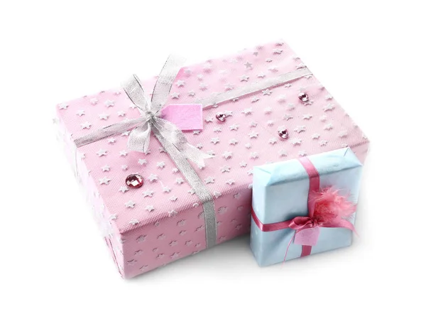 Beautiful Gift Boxes White Background — Stock Photo, Image