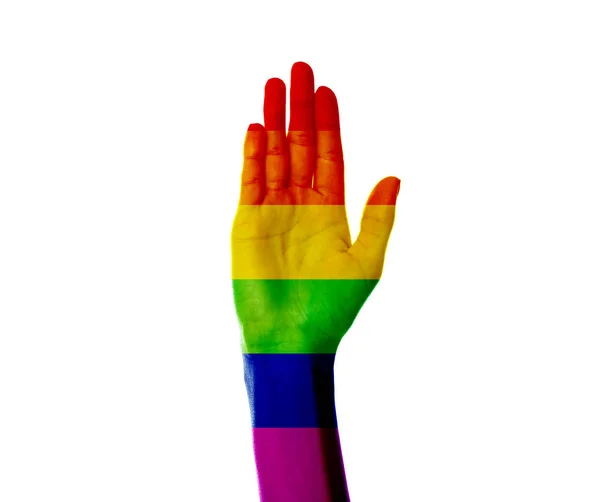 Female Hand Painted Rainbow Flag White Background Lgbt Concept — Stock Photo, Image