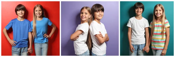 Boy Girl Shirts Color Backgrounds — Stock Photo, Image