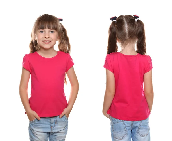 Little Girl Shirt White Background Front Back View — Stock Photo, Image