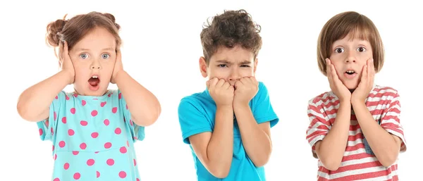 Scared Little Children White Background — Stock Photo, Image