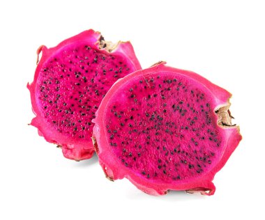 Tasty beyaz arka plan üzerinde dragon meyve kesme