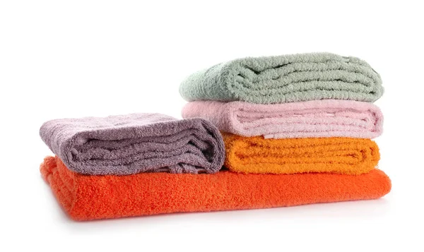 Stack Clean Soft Towels White Background — Stock Photo, Image