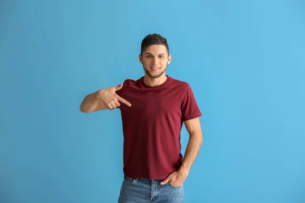Young Man Stylish Shirt Color Background — Stock Photo, Image