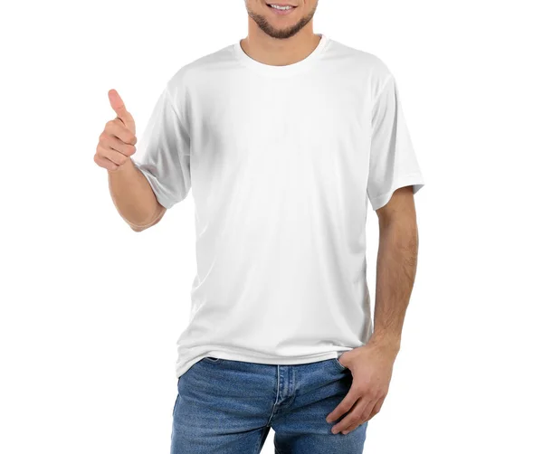 Junger Mann Schicken Shirt Auf Weißem Hintergrund — Stockfoto