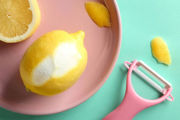 Pink Plate Lemon Zester Color Background — Stock Photo, Image