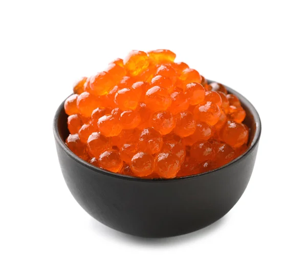 Bowl Delicious Red Caviar White Background — Stock Photo, Image