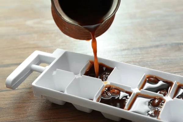 Pouring Coffee Jezve Ice Tray Table — Stock Photo, Image