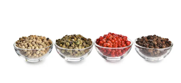 Glass Bowls Different Spices White Background — Stock Photo, Image