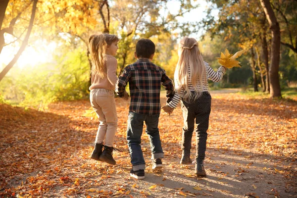 可爱的小孩在秋天的公园里玩得很开心 — 图库照片