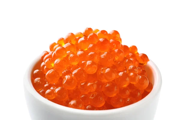 Bowl Delicious Red Caviar White Background Closeup — Stock Photo, Image