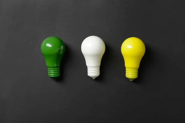 Different Light Bulbs Dark Background — Stock Photo, Image